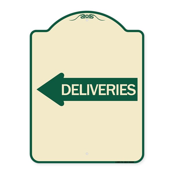 Deliveries With Left Arrow Heavy-Gauge Aluminum Architectural Sign, 24" x 18", TG-1824-24363